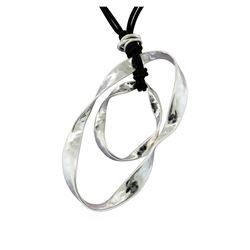Circle Design Leather Necklace - Rhodium Plated