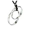 Image 1 : Circle Design Leather Necklace - Rhodium Plated
