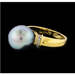 12.5mm Pearl and Diamond Ring - 18KT Yellow Gold