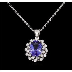 3.28 ctw Tanzanite and Diamond Pendant With Chain - 14KT White Gold