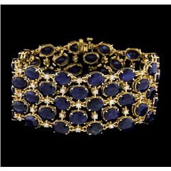 96.01 ctw Sapphire and Diamond Bracelet - 14KT Yellow Gold