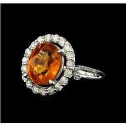 6.19 ctw Mandarin Spessartite and Diamond Ring - 14KT White Gold