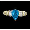 Image 2 : 3.26 ctw Blue Zircon and Diamond Ring - 14KT Yellow Gold