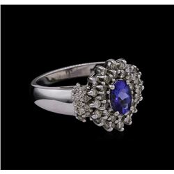 0.15 ctw Tanzanite and Diamond Ring - 14KT White Gold