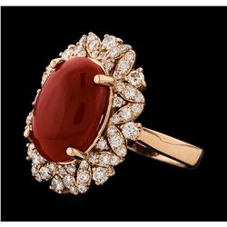 5.61 ctw Coral and Diamond Ring - 14KT Rose Gold