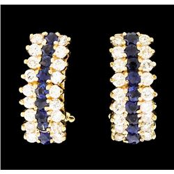 1.00 ctw Sapphire and Diamond Earrings - 14KT Yellow Gold