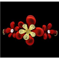 Flower Hand Painted Bracelet - Gold Plated