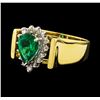 Image 1 : 1.00 ctw Emerald and Diamond Ring - 18KT Yellow Gold