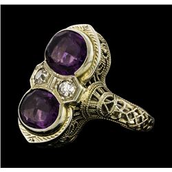 2.00 ctw Amethyst and Diamond Ring - 18KT White Gold