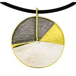 Tri Color Hand Painted Medallion Necklace - Gold Plated