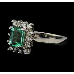 1.35 ctw Emerald and Diamond Ring - 14KT White Gold