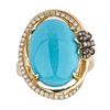 Image 1 : 8.76 ctw Turquoise and Diamond Ring - 14KT Yellow Gold