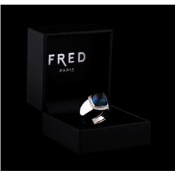 Fred of Paris Pain De Sucre Blue Topaz and Diamond Ring - 18KT White Gold