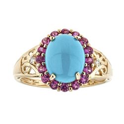 2.17 ctw Turquoise, Ruby, and Diamond Ring - 14KT Yellow Gold