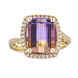 5.71 ctw Ametrine and Diamond Ring - 14KT Rose Gold