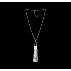 Leather Tassel Square Pendant Chain Necklace - Gold Plated