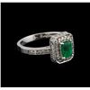 Image 1 : 0.60 ctw Emerald and Diamond Ring - 14KT White Gold
