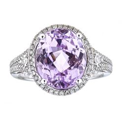 7.02 ctw Kunzite and Diamond Ring - 14KT White Gold