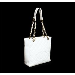 Chanel White Leather Quilted Petite Tote Shoulder Bag