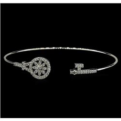 CZ Key Open Bangle Bracelet - Rhodium Plated