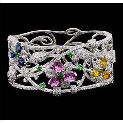 9.92 ctw Sapphire and Diamond Bangle Bracelet - 14KT White Gold