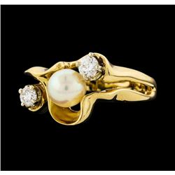 Pearl and Diamond Ring - 14KT Yellow Gold