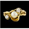 Image 2 : Pearl and Diamond Ring - 14KT Yellow Gold