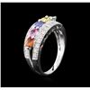 Image 3 : 14KT White Gold 1.21 ctw Multicolor Sapphire and Diamond Ring