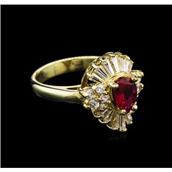 0.80 ctw Ruby and Diamond Ring - 14KT Yellow Gold