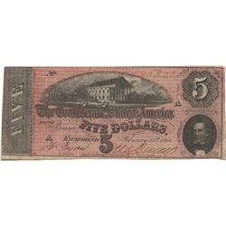 1864 $5 Confederate States of America Bank Note