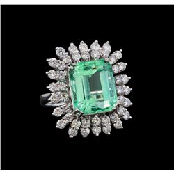 GIA Cert 10.87 ctw Emerald and Diamond Ring - 14KT White Gold