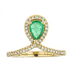 0.63 ctw Emerald and Diamond Ring - 18KT Yellow Gold