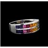 Image 1 : 2.30 ctw Multi Color Sapphire and Diamond Ring - 14KT White Gold