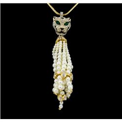 Panther Pearl Tassel Necklace - Gold Plated