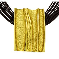 Rectangle Pendant Multi Strand Necklace - Gold Plated