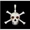 Image 1 : 0.50 ctw Ruby and Diamond Skull Pendant With Chain - 14KT White Gold