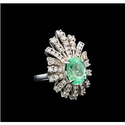 GIA Cert 4.99 ctw Emerald and Diamond Ring - 14KT White Gold