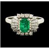 Image 2 : 0.72 ctw Emerald and Diamond Ring - Platinum