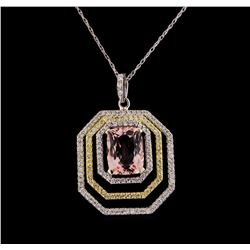 1.95 ctw Morganite and Diamond Pendant With Chain - 14KT White Gold