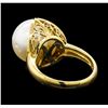 Image 3 : Pearl and Diamond Ring - 18KT Yellow Gold