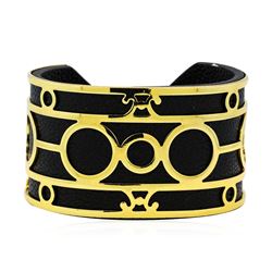 Triple Circle Design Cuff Bracelet - Metal and Leather