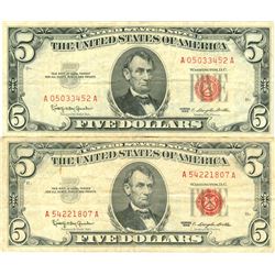 1963 $5 VG/XF Red Seal Note Lot of 2