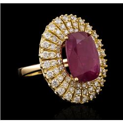 GIA Cert 8.10 ctw Ruby and Diamond Ring - 14KT Yellow Gold