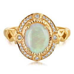 1.02 ctw Opal and Diamond Ring - 14KT Yellow Gold