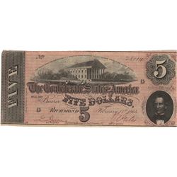 1864 $5 Confederate States of America Bank Note