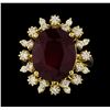 Image 2 : 10.95 ctw Ruby and Diamond Ring - 14KT Yellow Gold