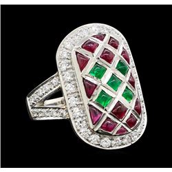 Ruby, Emerald and Diamond Ring - Platinum