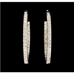 0.70 ctw Diamond Hoop Earrings - 14KT White Gold