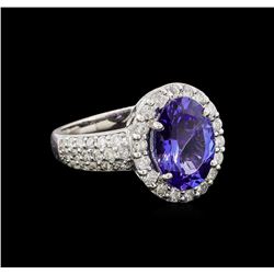 3.16 ctw Tanzanite and Diamond Ring - 14KT White Gold