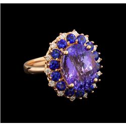 14KT Rose Gold 5.94 ctw Tanzanite, Sapphire and Diamond Ring